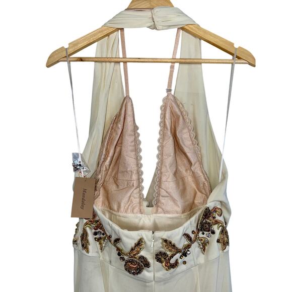 NEW Mandalay Cream Embellished Maxi Long Evening Gown Formal Dress Women Size 10 - Picture 8 of 16
